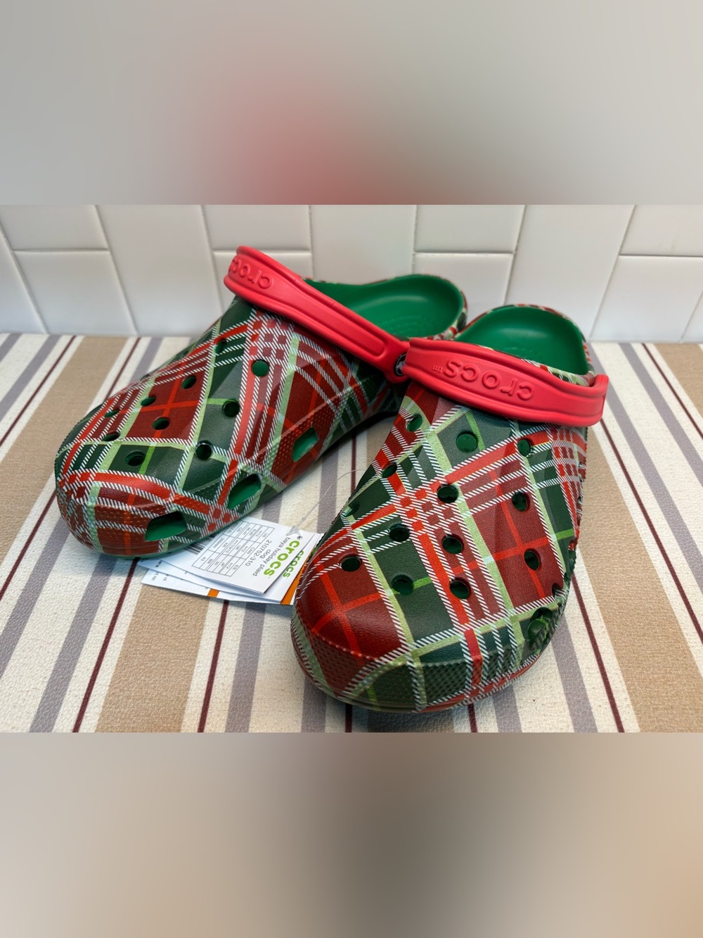 Crocs Baya Holiday Plaid Clogs Christmas Red Green Sandals Shoes Men Size 12